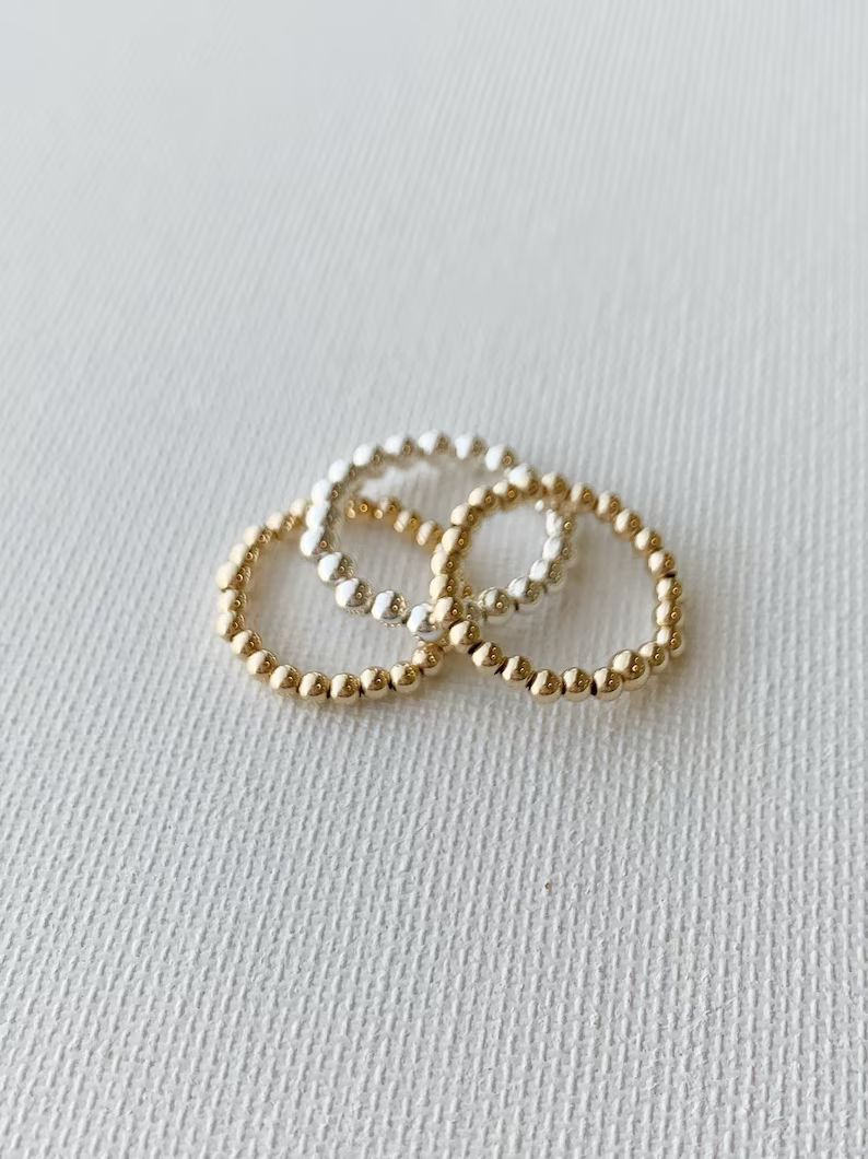 14k Gold Filled Beaded Rings | Beaded Stretch Ring | Stacking Rings | 2.5mm and 3mm Gold Bead Rin... | Etsy (US)
