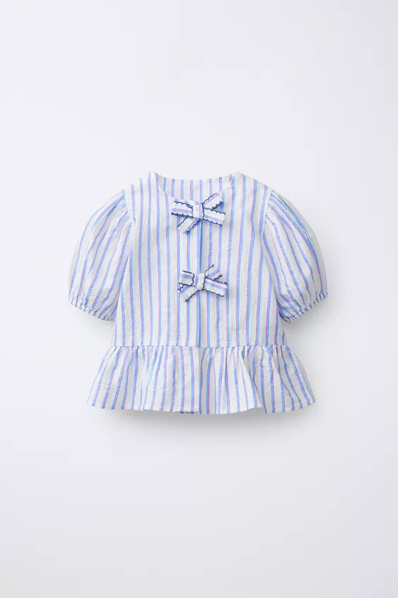 STRIPED BLOUSE WITH BOWS | Zara US