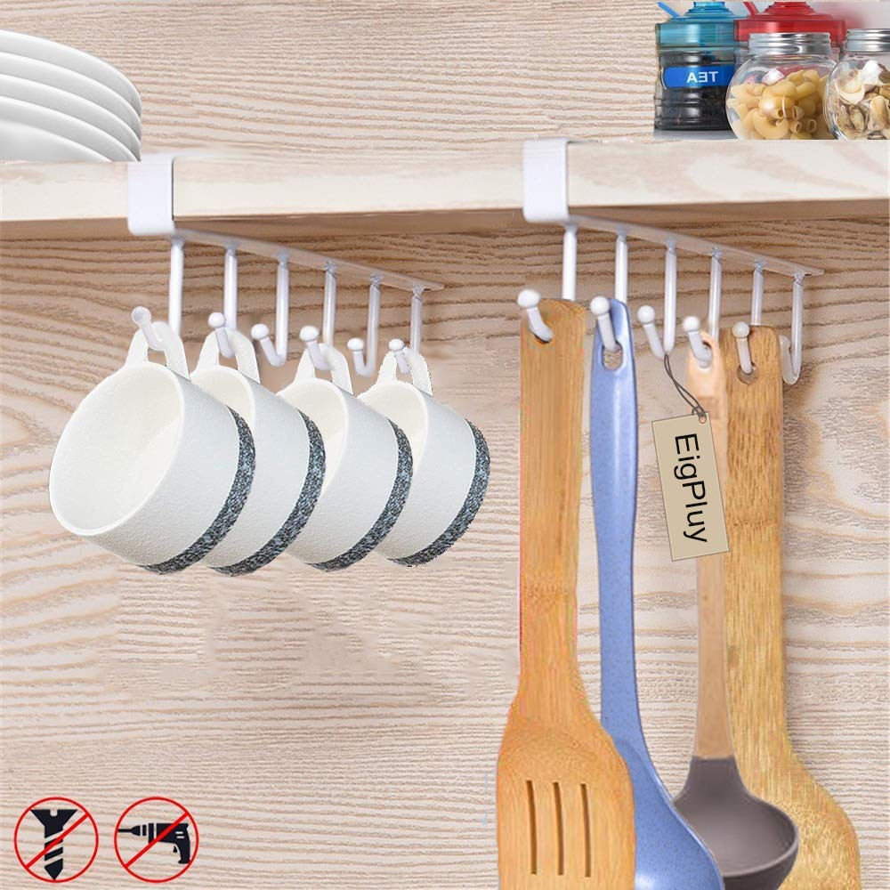 2pcs Mug Hooks Under Shelf Mug Holder Cups Storage Rack Drilling Free Coffee Cups Holder Kitchen ... | Amazon (US)