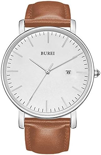 BUREI Men Watches Brown Leather Fashion Minimalist Wrist Watch Simple Ultra Thin Waterproof Quart... | Amazon (US)