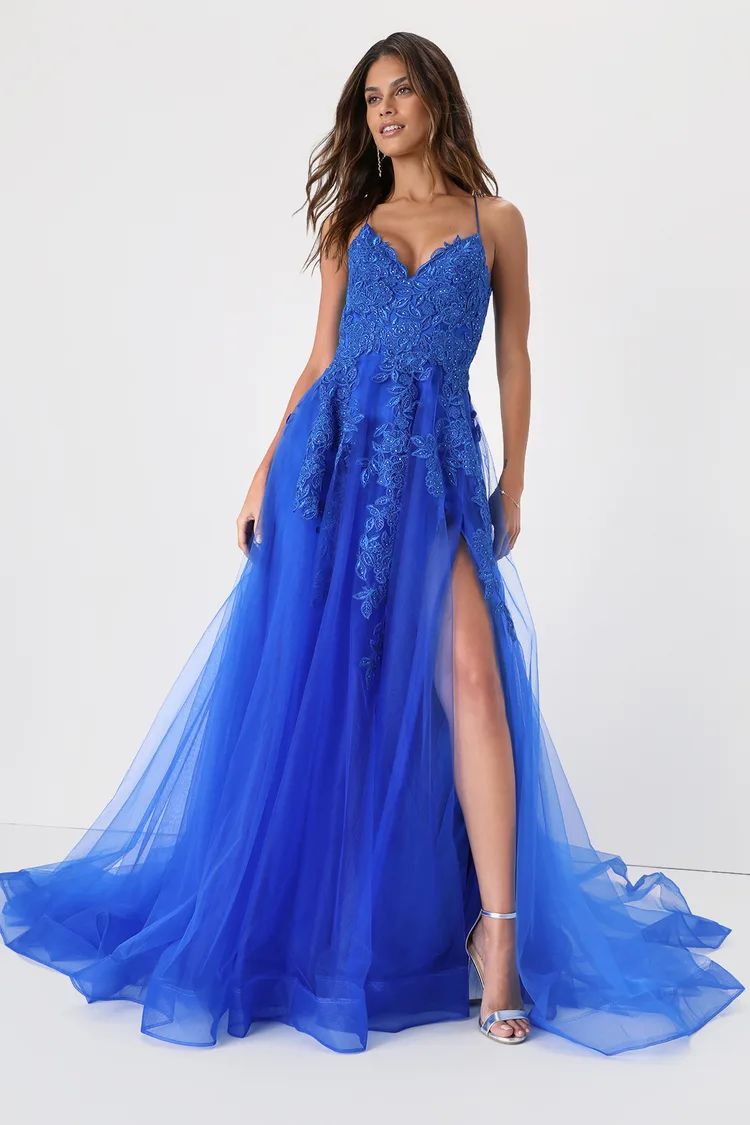 Everlasting Enchantment Royal Blue Embroidered Tulle Maxi Dress | Lulus (US)