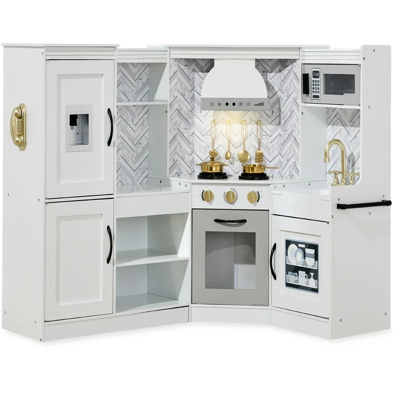 Best Choice Products Pretend Play Corner Kitchen, Interactive Wooden Kids Set w/ Lights & Sounds ... | Walmart (US)