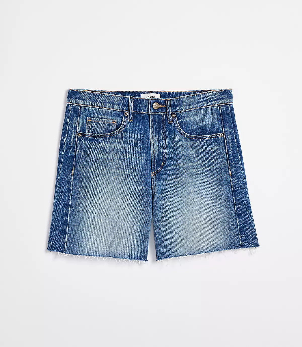 Rivete Fresh Cut Seamed Boyfriend Shorts in Dark Wash | LOFT