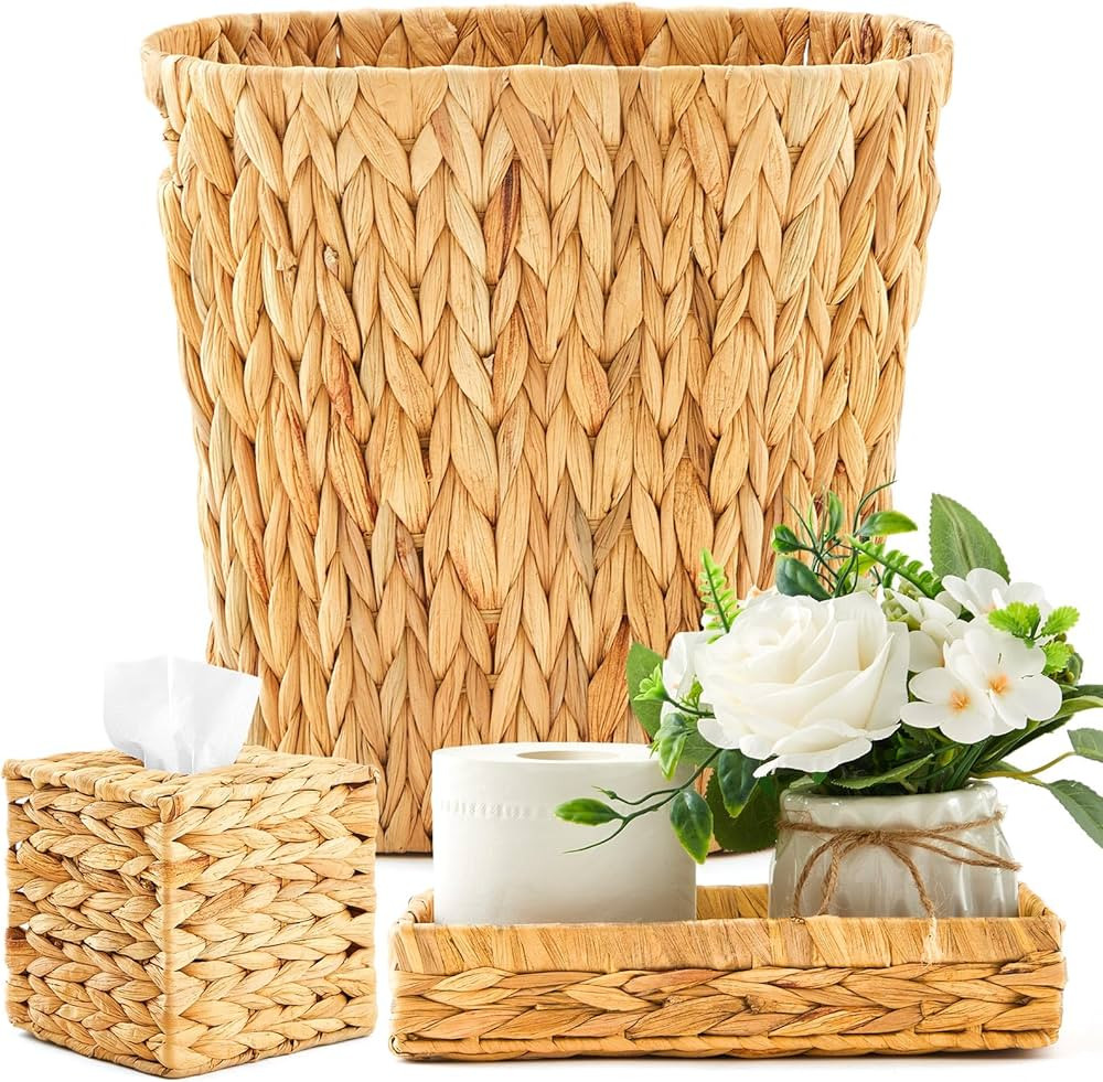 Wicker Basket for Bathroom Set of 3, Tissue Box Holder Square Wicker Tissues Cube Box Cover Wicke... | Amazon (US)