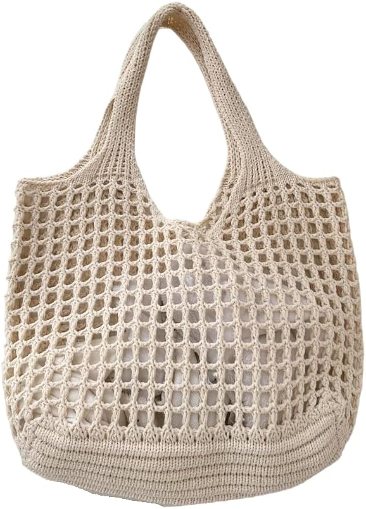 ENBEI Women Foldable Beach Tote, Washable Lightweight Beach Bag, Eco-Friendly Knit Shoulder Purse... | Amazon (US)