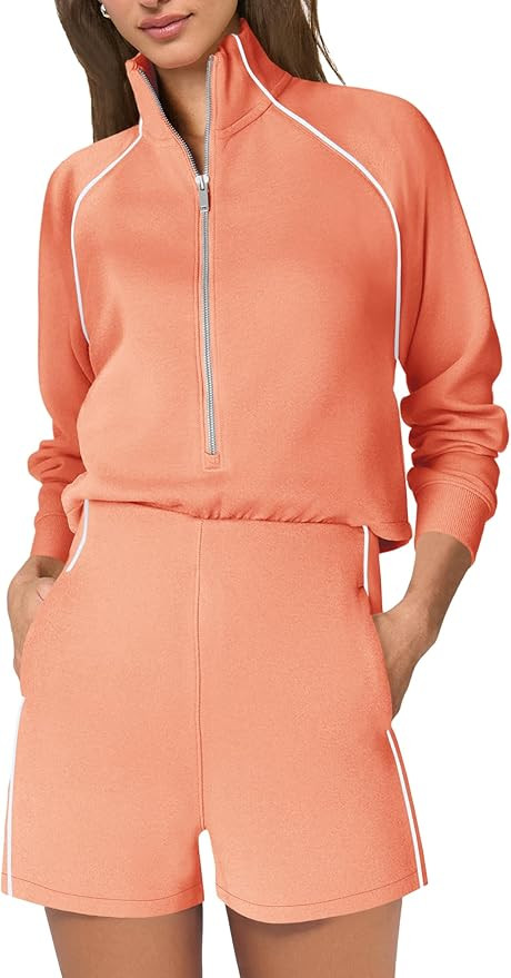 SENSERISE Womens Long Sleeve Romper One Piece Jumpsuits Mock Neck Wide Leg Shorts Fall Outfits wi... | Amazon (US)