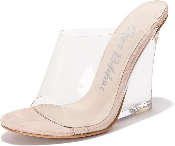 Cape Robbin Women's Clear Wedge Heels 4 Inch Open Toe Transparent Upper Slip On Platform Sandals ... | Amazon (US)