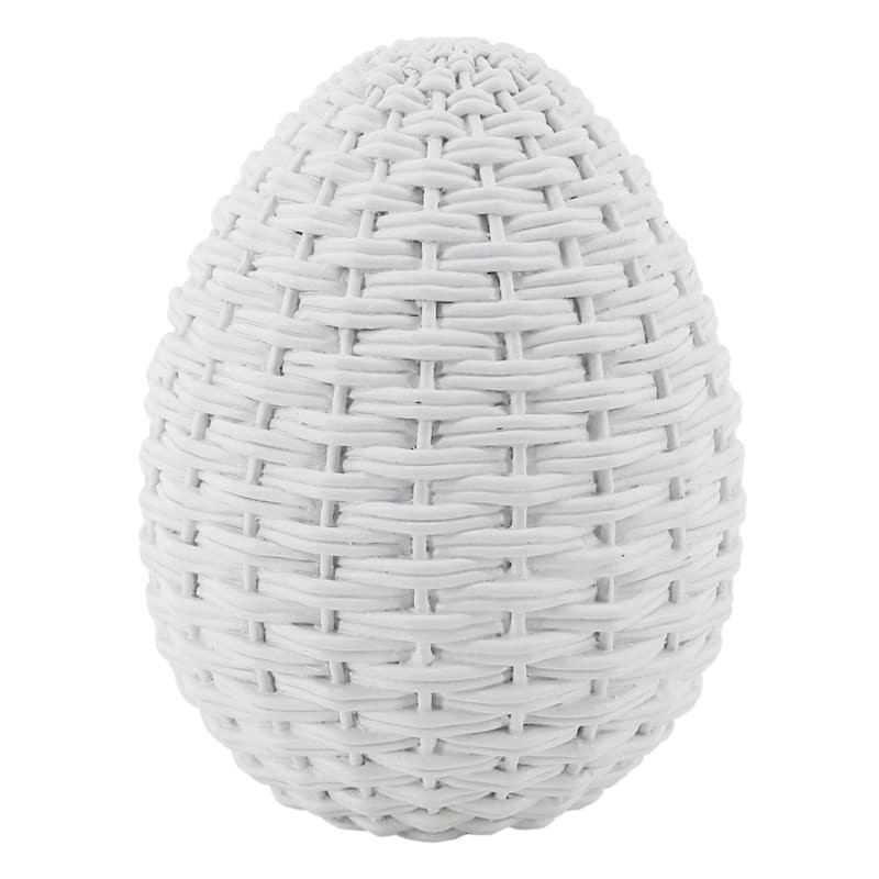 White Resin Rattan Easter Egg, 6" | At Home