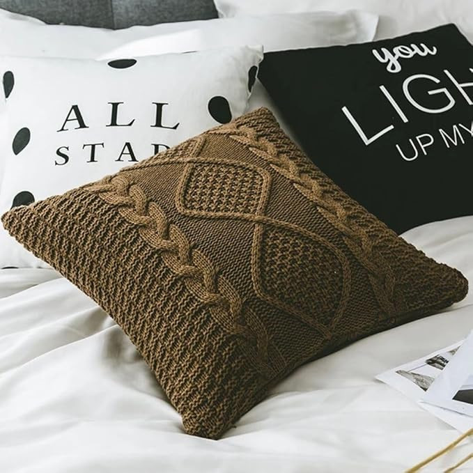 Cotton Cable Knit Pillow Covers,Cushion,Soft Decorative Double Side Knitted Throw Pillow Cover fo... | Amazon (US)