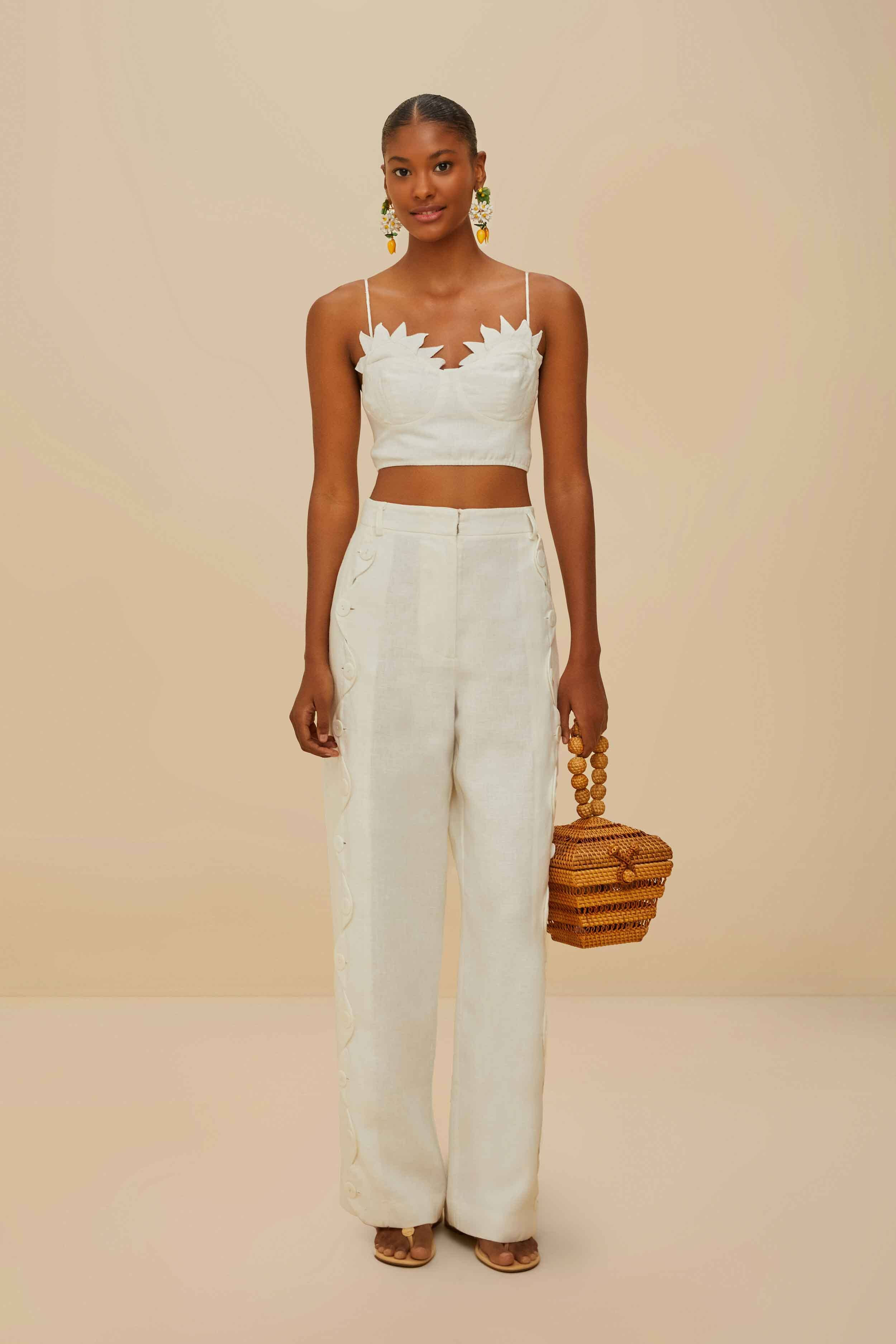 Off-White High Waisted Euroflax™ Premium Linen Pants | FarmRio (US)