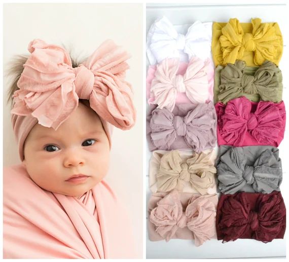 Big Ruffle Bow Nylon headband baby headbands newborn | Etsy | Etsy (US)