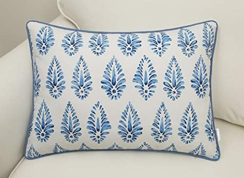 MANOJAVAYA 14"X20" Block Navy Blue Print Cotton Decorative Oblong Throw Pillow Cover for Sofa Liv... | Amazon (US)