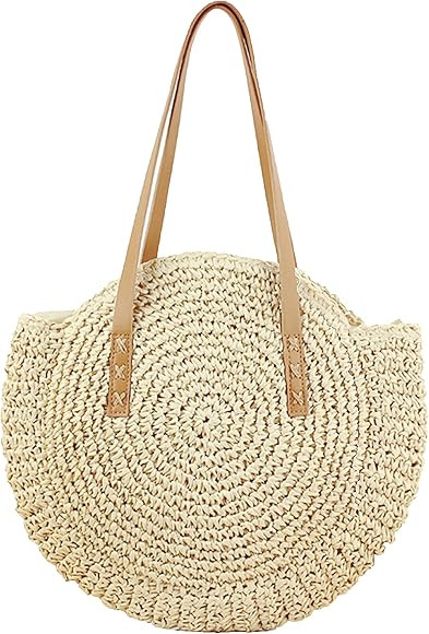 Straw Handbags Women Handwoven Round Corn Straw Bags Natural Chic Hand Large Summer Beach Tote Woven | Amazon (US)
