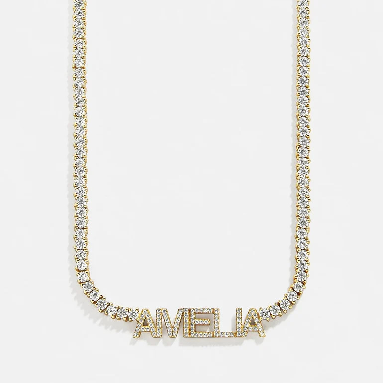 Billie 14K Gold Tennis Custom Nameplate Necklace - Block | BaubleBar
