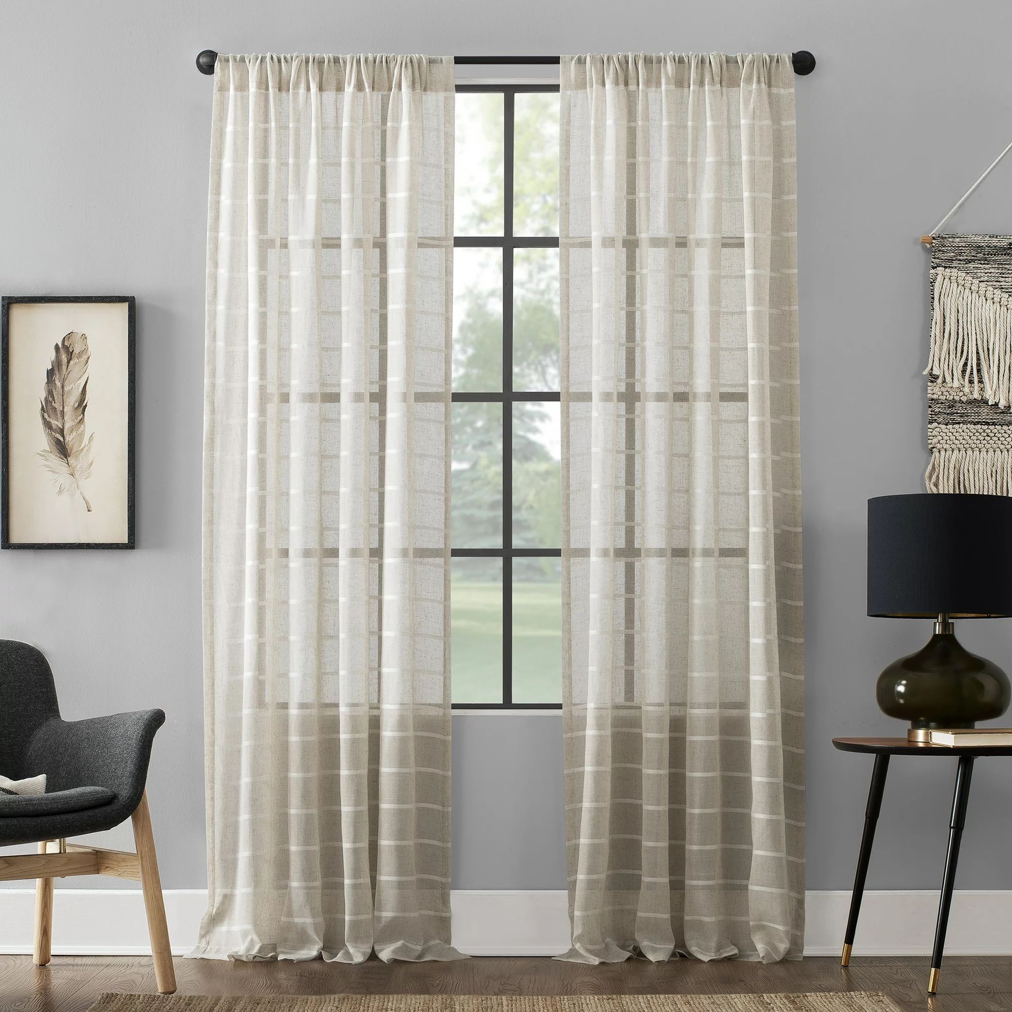 Clean Window Twill Stripe Anti-Dust Curtain Panel, Off-White/Beige | Walmart (US)