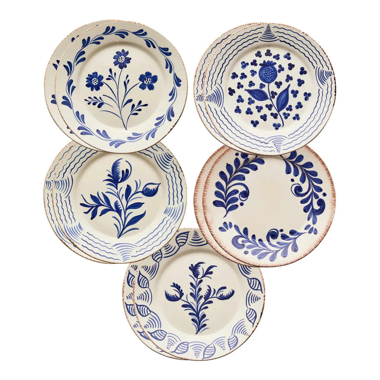 Casa Nuno Blue and White Dinner Plates, Mixed Patterns, Set of 10 | Chairish