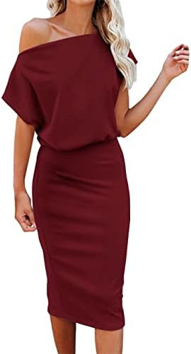 Ezbelle Women's 2025 Summer Dress Off The Shoulder Short Sleeve Ribbed Casual Party Bodycon Midi ... | Amazon (US)