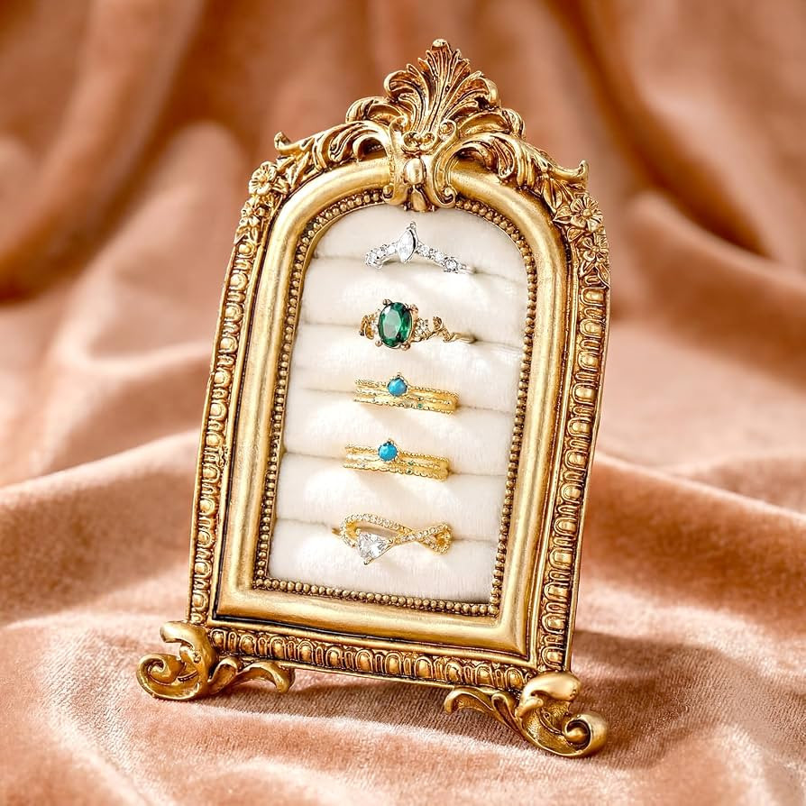Liliaafar Vintage Ring Holder Frame Style Gold Ring Wedding Display Suede Jewelry Box Stand Frame... | Amazon (US)