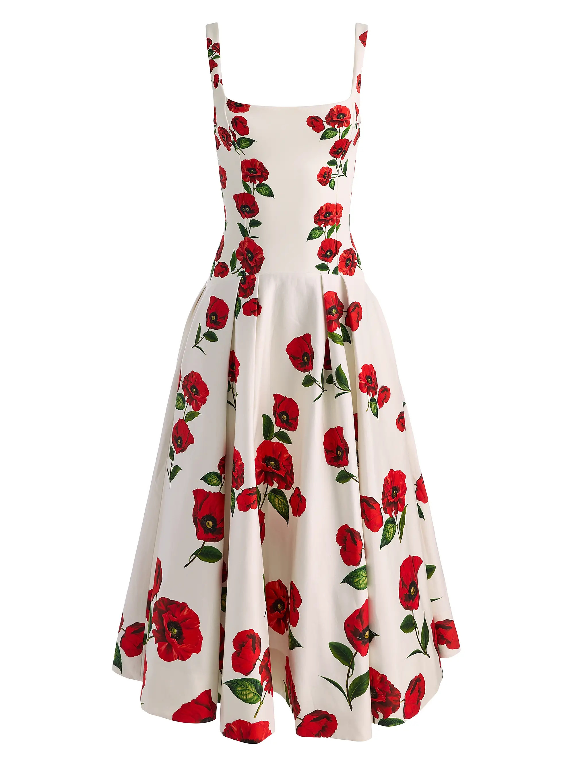 ALICE + OLIVIA Adley Floral Stretch-Cotton Drop-Waist Midi-Dress | Saks Fifth Avenue | Saks Fifth Avenue