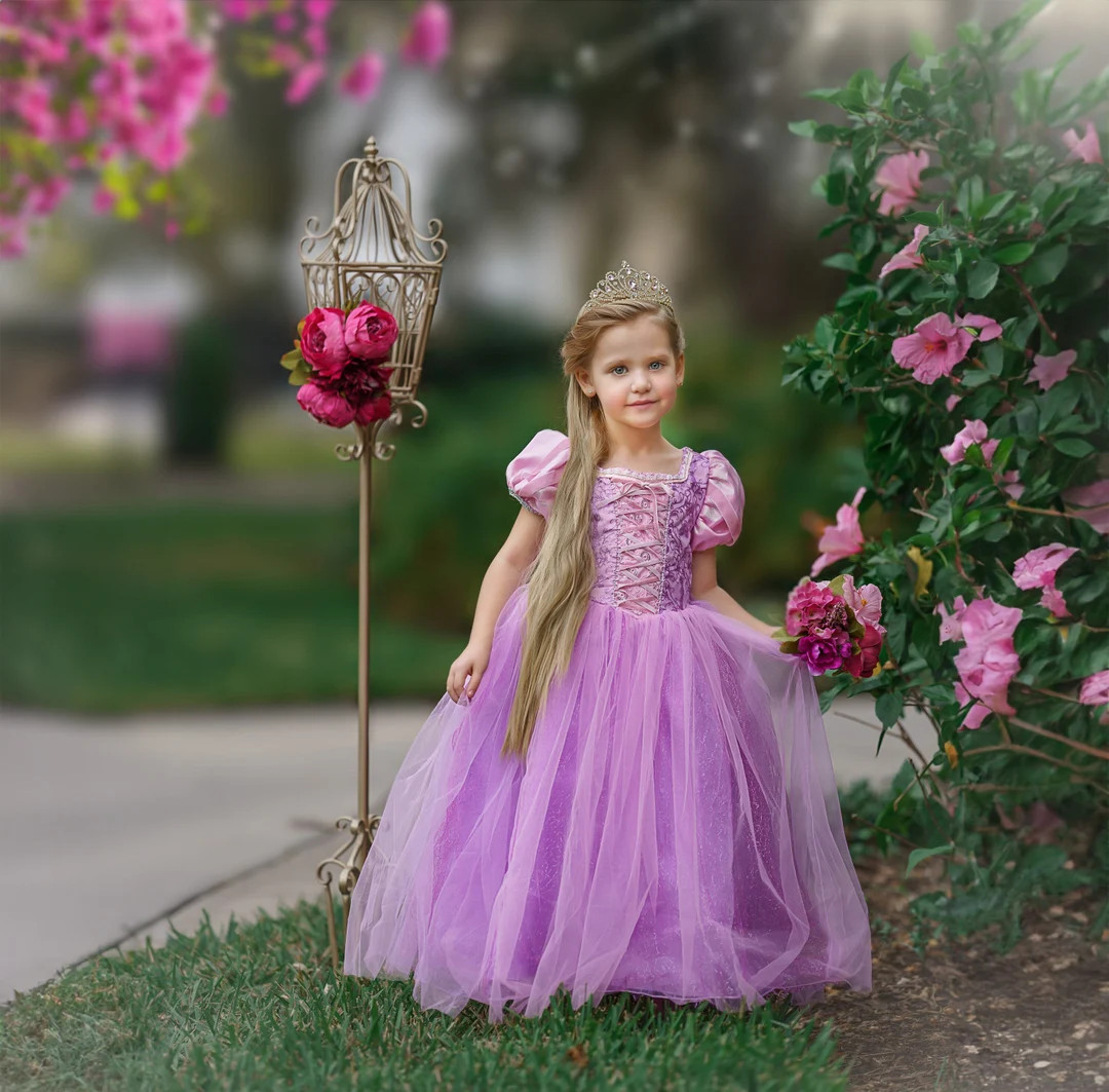 Disney Inspired Rapunzel Princess Dress Costume Set, Birthday Party Dress for Girls With Crown, B... | Etsy (US)