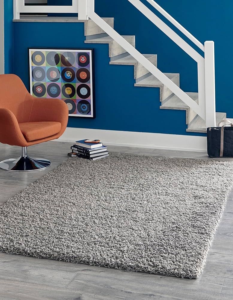 Rugs.com - Über Cozy Solid Shag Collection Rug – 8' x 10' Cloud Gray Shag Rug Perfect for Livi... | Amazon (US)