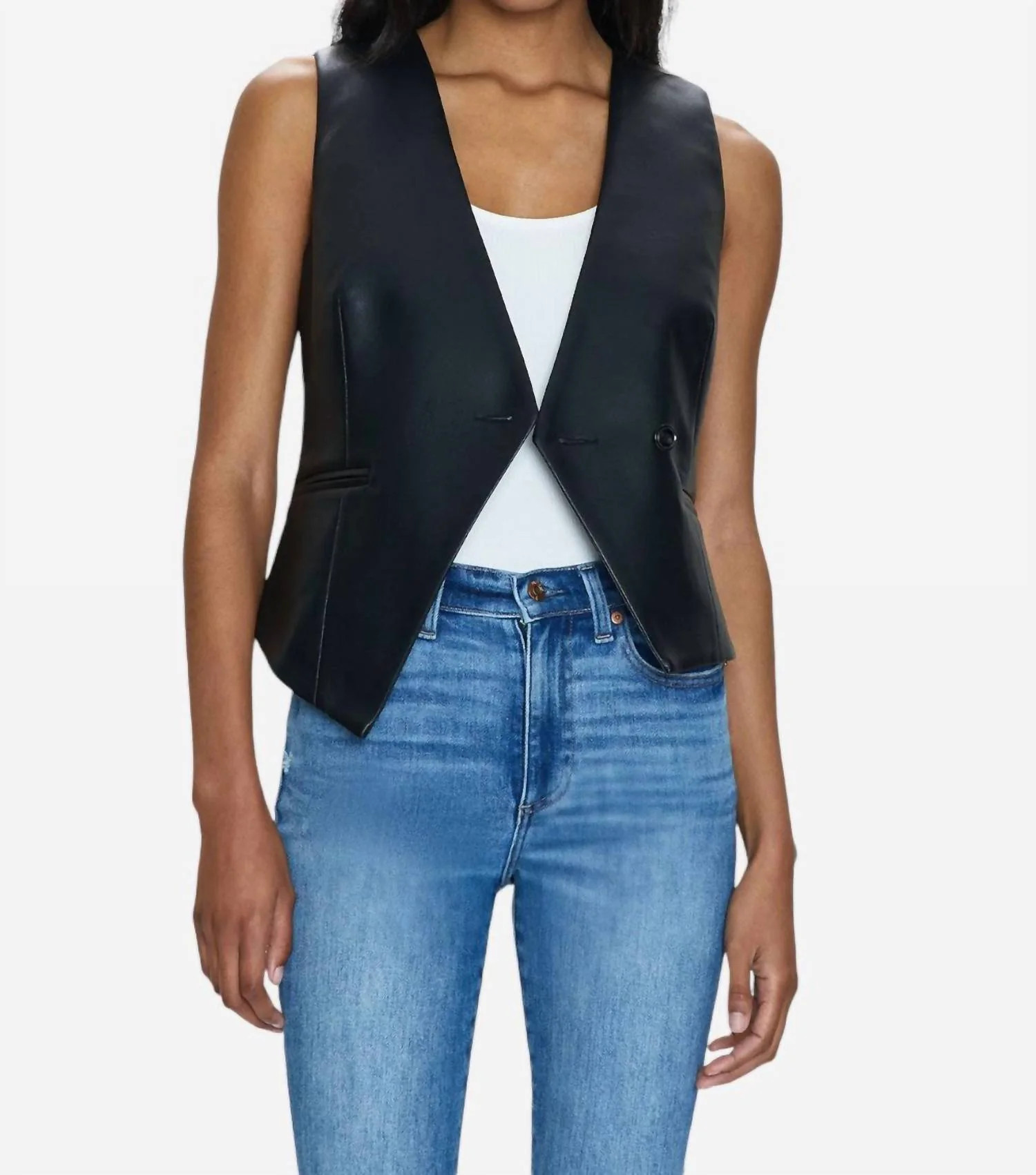 Arabella Leather Vest In Slate Black | Shop Simon