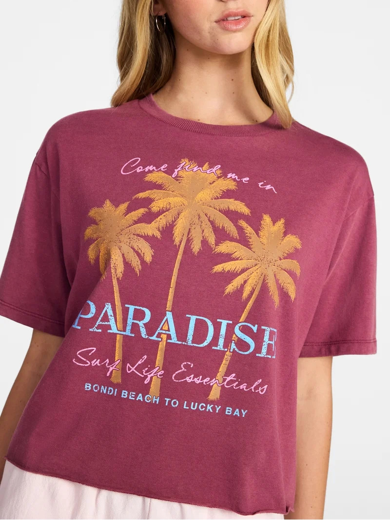 No Boundaries Boxy Cropped Graphic Tee, Women's XXS-XXL | Walmart (US)