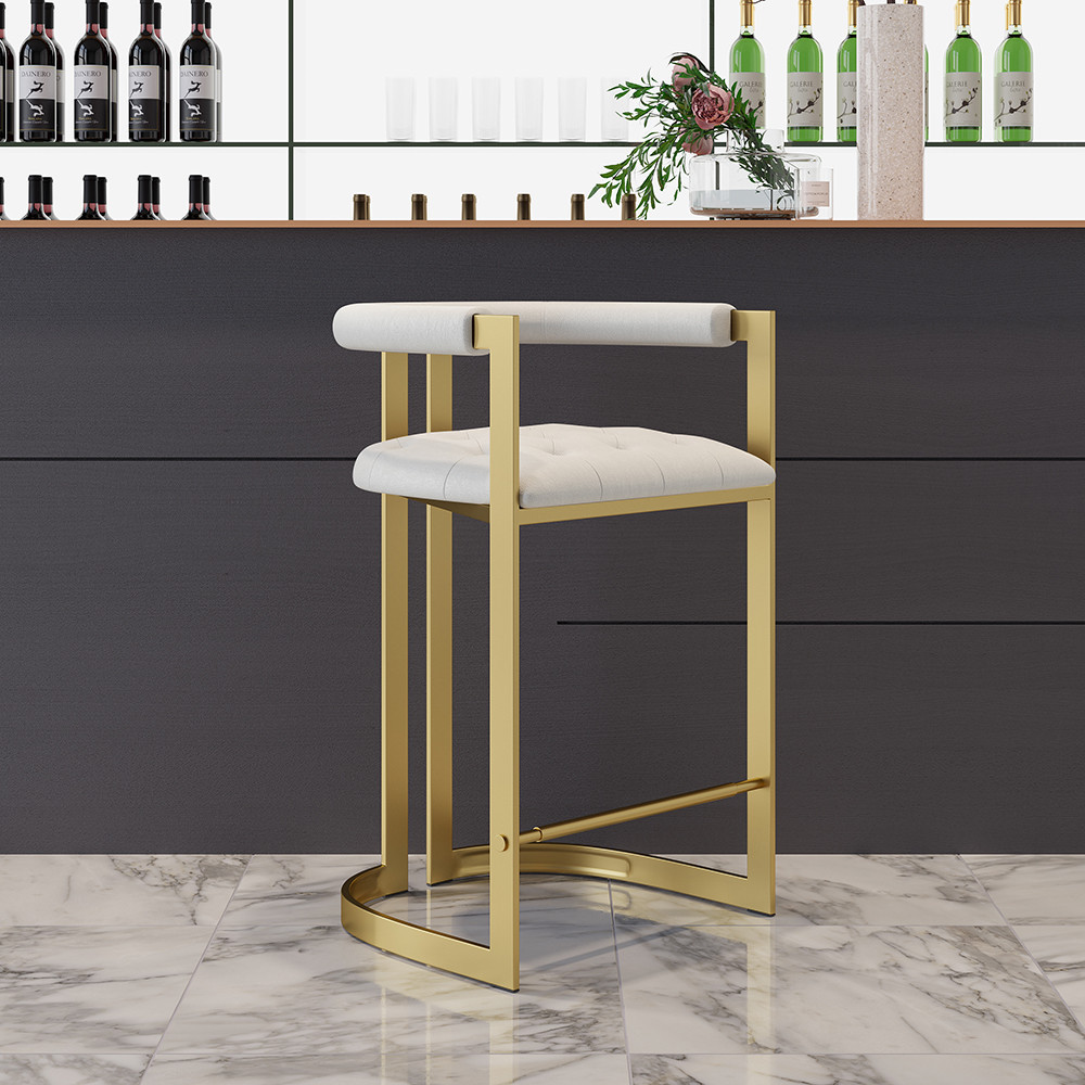 Modern Counter Stool Bar Stool with Back White Upholstery in Gold 2-Pieces | Homary