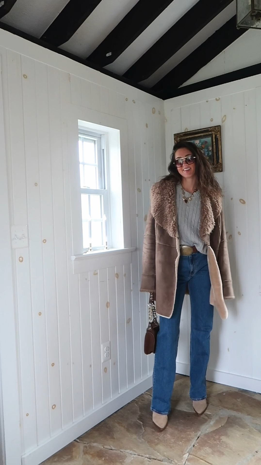 WINTER OUTFIT 

Boots: Dolce Vita (Linked)
Jeans: Abercrombie (Linked)
Belt: Free People (Linked)
Sweater: Gap (Linked)
Necklace: Free People (Linked)
Jacket: Thrifted (Linked Similar)  
Earrings: Anthropologie (Linked)  
Purse: True Religion (Linked Similar)
Sunglasses: Free People (Linked) 


#winterfashion #fashion 