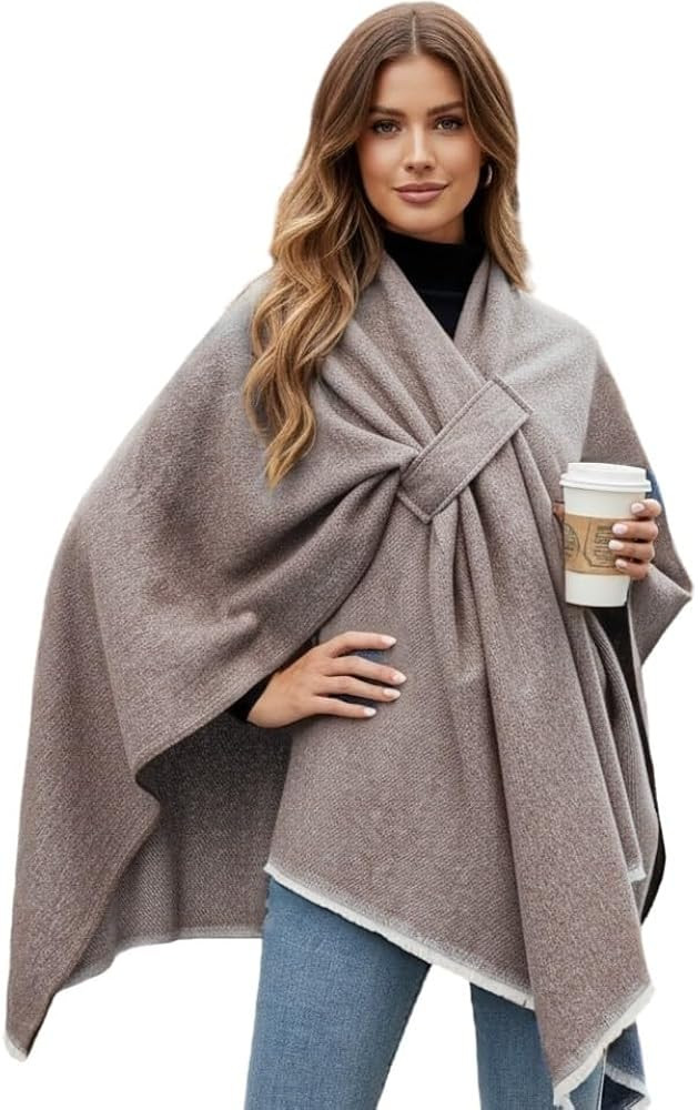 Shawl Wraps for Women ponchos Ruana Cape Open Front Duster Cardigan Sweaters for Fall Winter | Amazon (US)