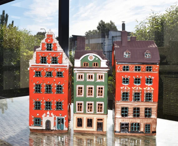 Real houses Stockholm, Sweden. Ceramic house tealight. Swedish Christmas. Ceramic candle house. S... | Etsy (US)