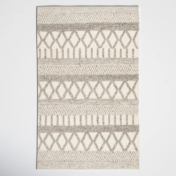 Hanley Geometric Handwoven Wool Gray/Beige Area Rug | Wayfair North America