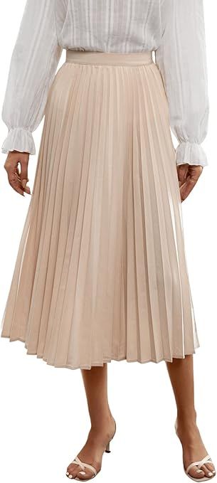 SweatyRocks Women's Casual Solid Longline Pleated Long Skirt | Amazon (US)