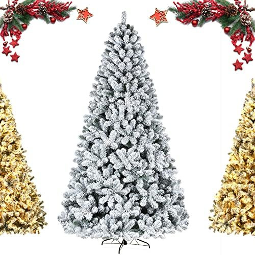 9 Ft Prelit Artificial Christmas Tree, GLACER Foldable Snow Flocked Xmas Tree with 1500 Branch Ti... | Amazon (US)