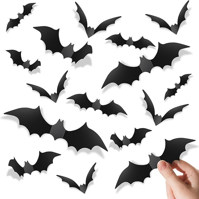 Piteno® 140Pcs Bats Halloween Decorations Party Supplies, Realistic PVC 3D Black Scary Bat Stick... | Amazon (US)