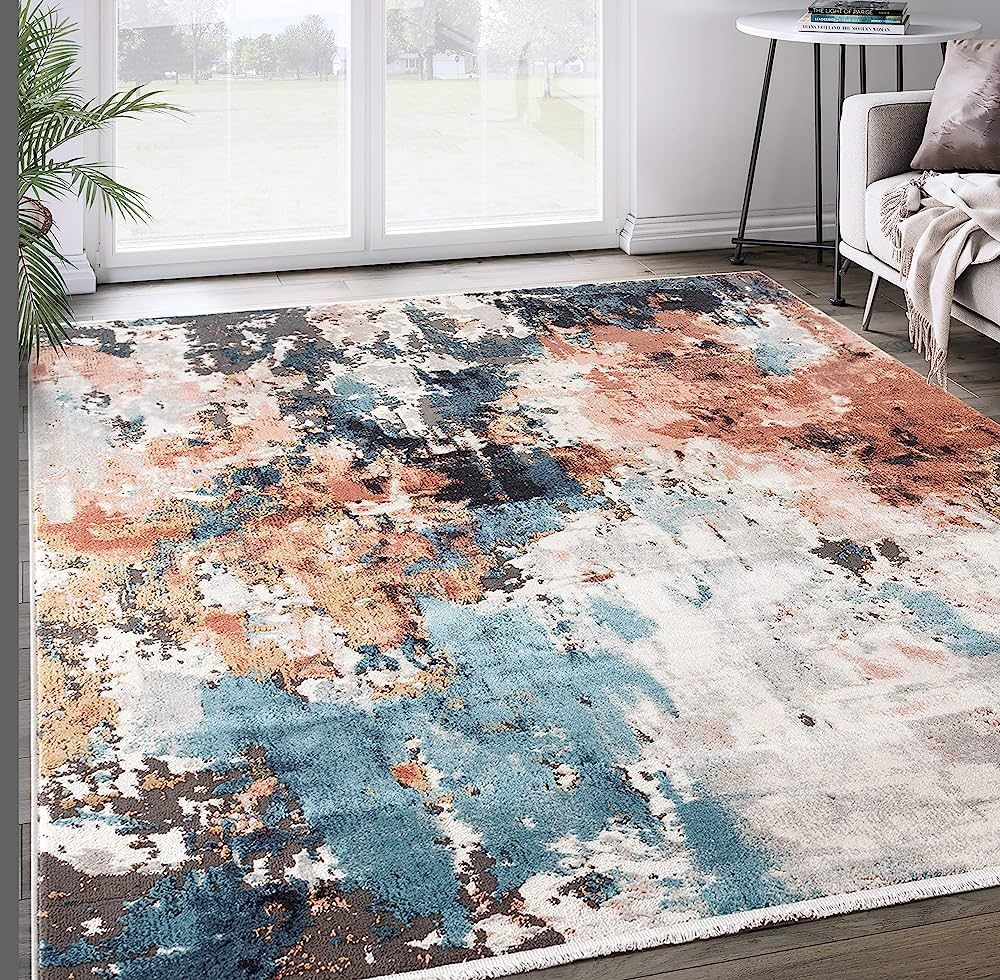 Abani Grey & Copper Abstract Area Rug, Azure Collection - Contemporary Accent Rug, Rugs 7'9" X 10... | Amazon (US)