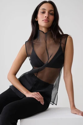 Lillian High Neck Sheer Sleeveless Top / Black | MESHKI | L | MESHKI US