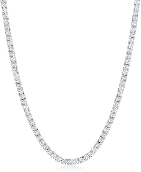 NYC Sterling Tennis Necklace for Women and Men - 3mm Round Cubic Zirconia Tennis Necklace - Silve... | Amazon (US)