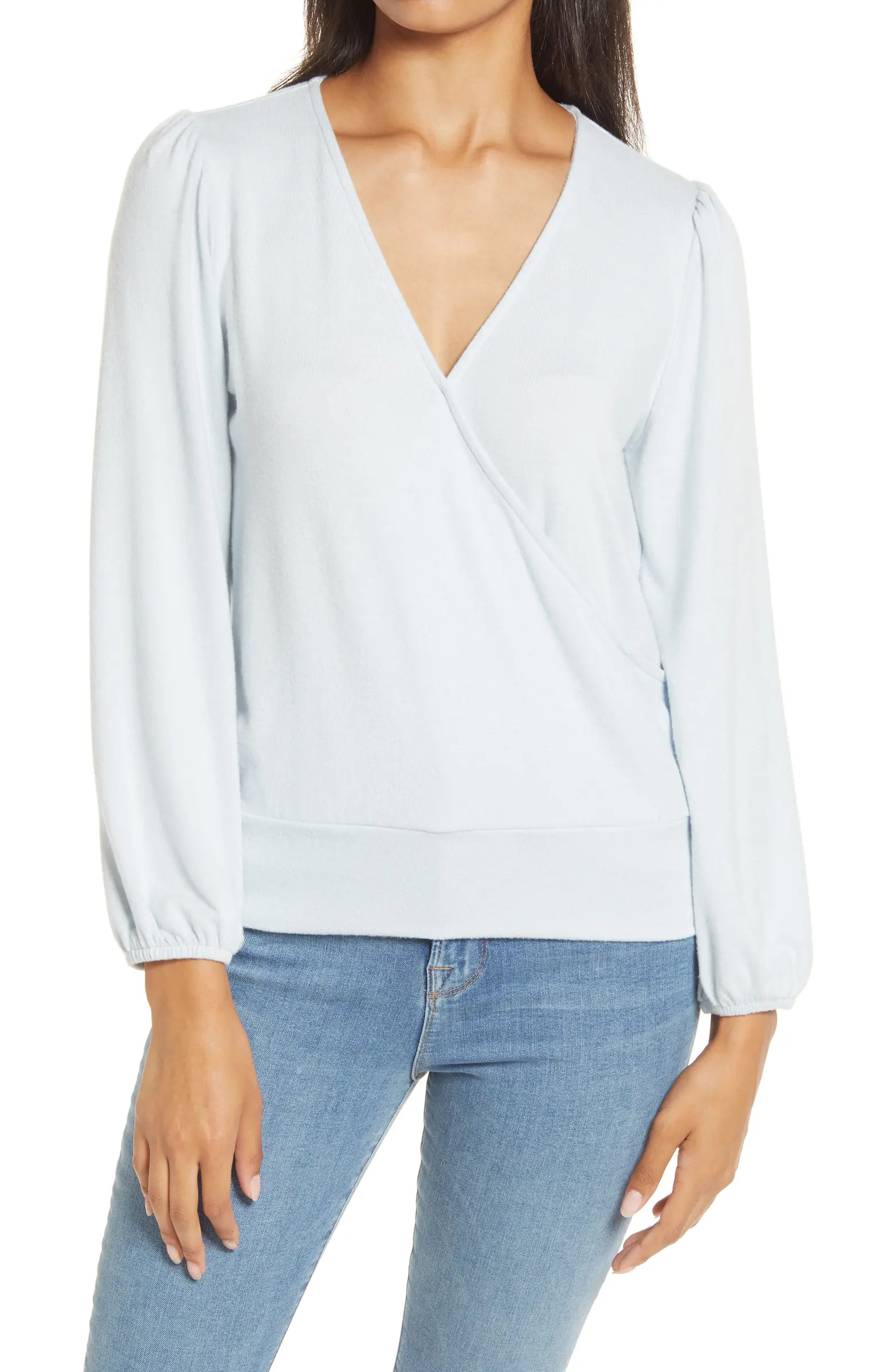 Surplice Blouson Sleeve Wrap Top | Nordstrom