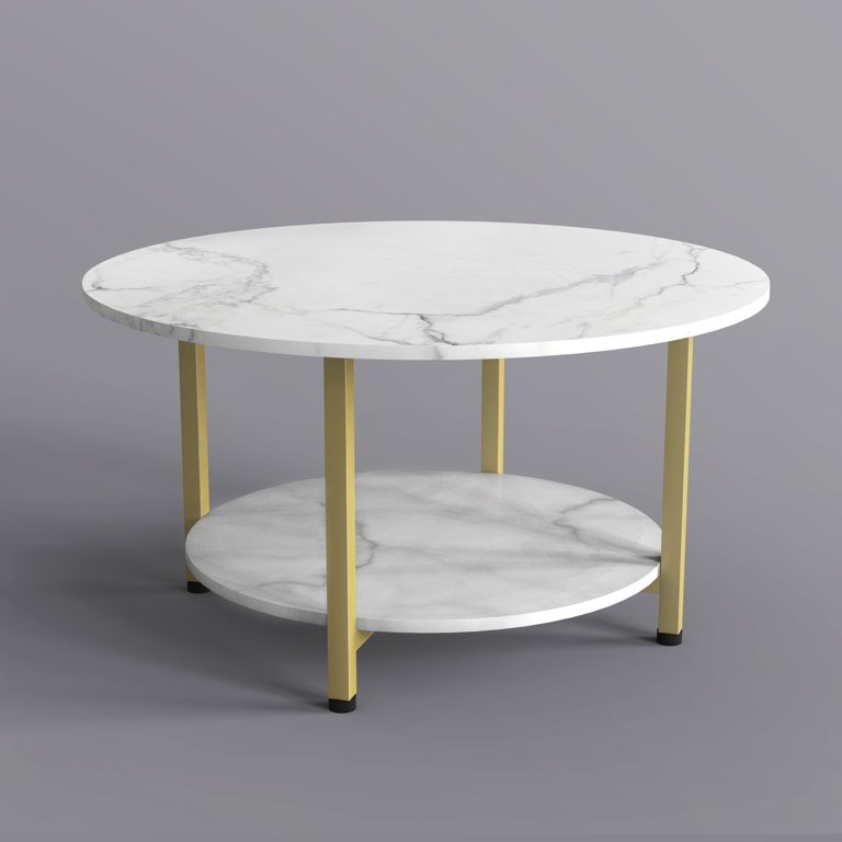 Benton Park Modern Faux Marble 2-Tier Round Coffee, White/Gold | Walmart (US)