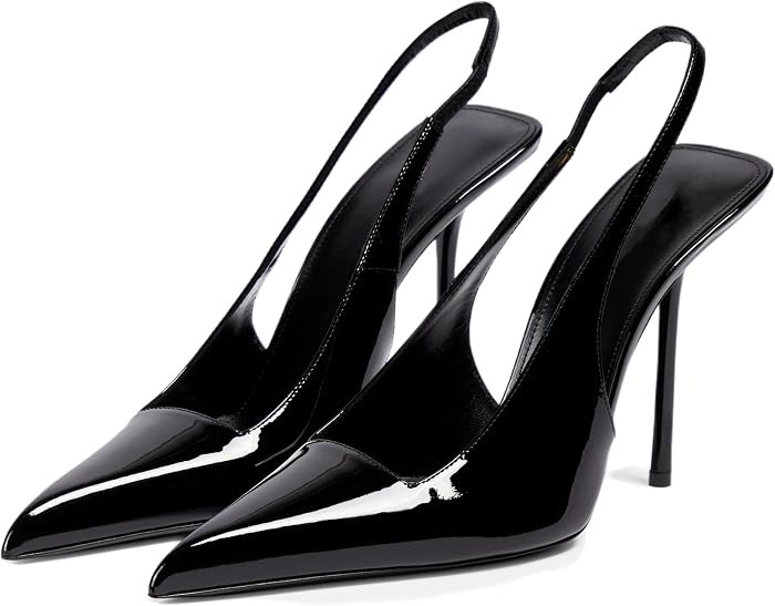 Slingback Heels for Women Pointed Toe Stiletto High Heels Stretch Slip on Backless Patent Leather Fashion Comfortable Dress Pumps Shoes | Amazon (US)