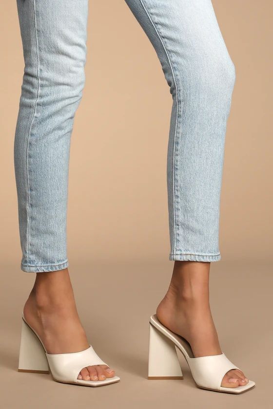 Niamh Off White Square Toe Triangular Block Heel Sandals | Lulus (US)