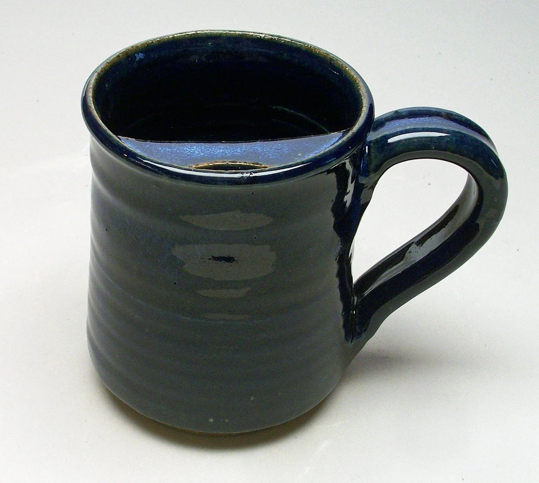 Right Handed Nordic Blue Stoneware Mustache Mug - Etsy | Etsy (US)
