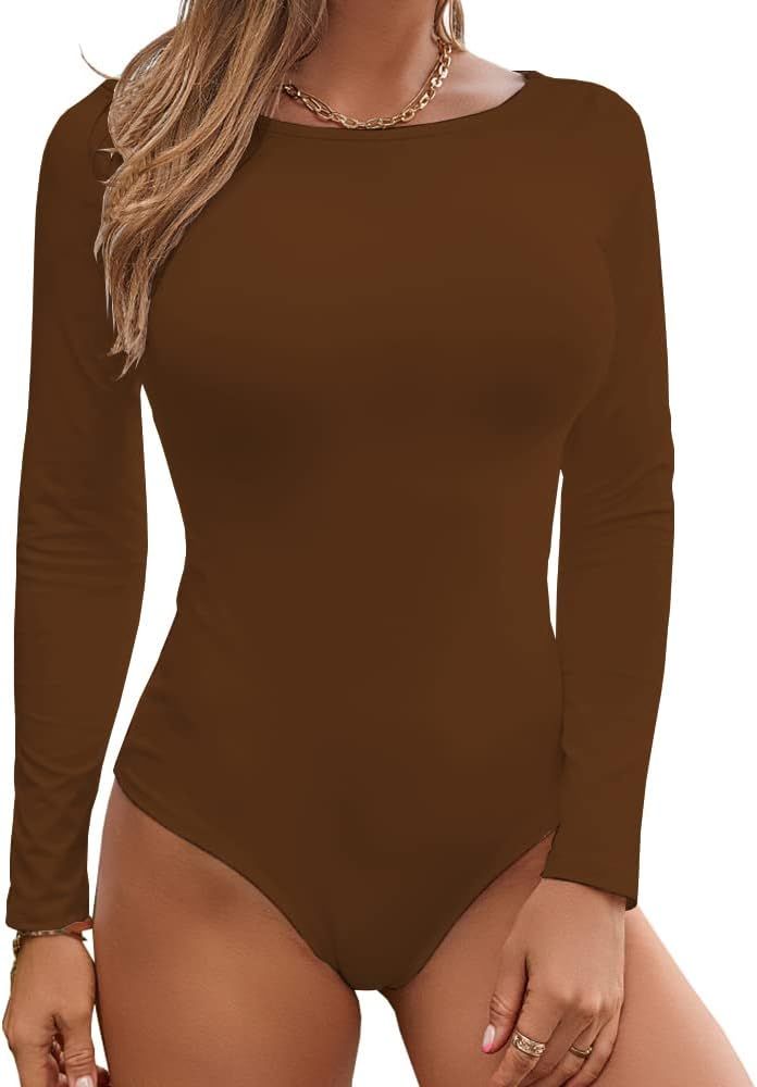 BelleLovin Women's Round Collar Neck Long Sleeve Bodysuit Jumpsuit Top | Amazon (US)