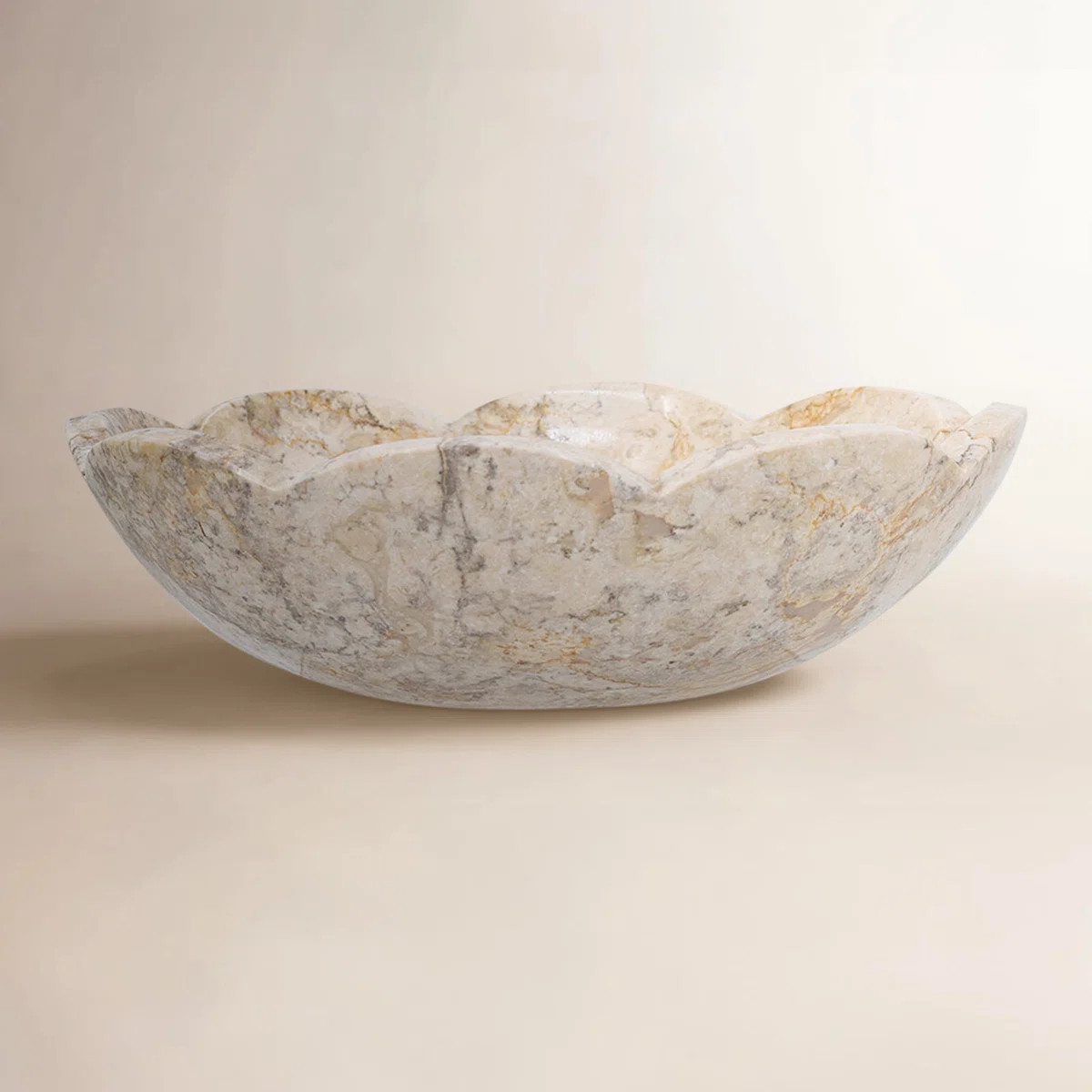 D10X3" Cream Marble Bowl With Scalloped Design And Subtle Gold Detailing | Wayfair North America