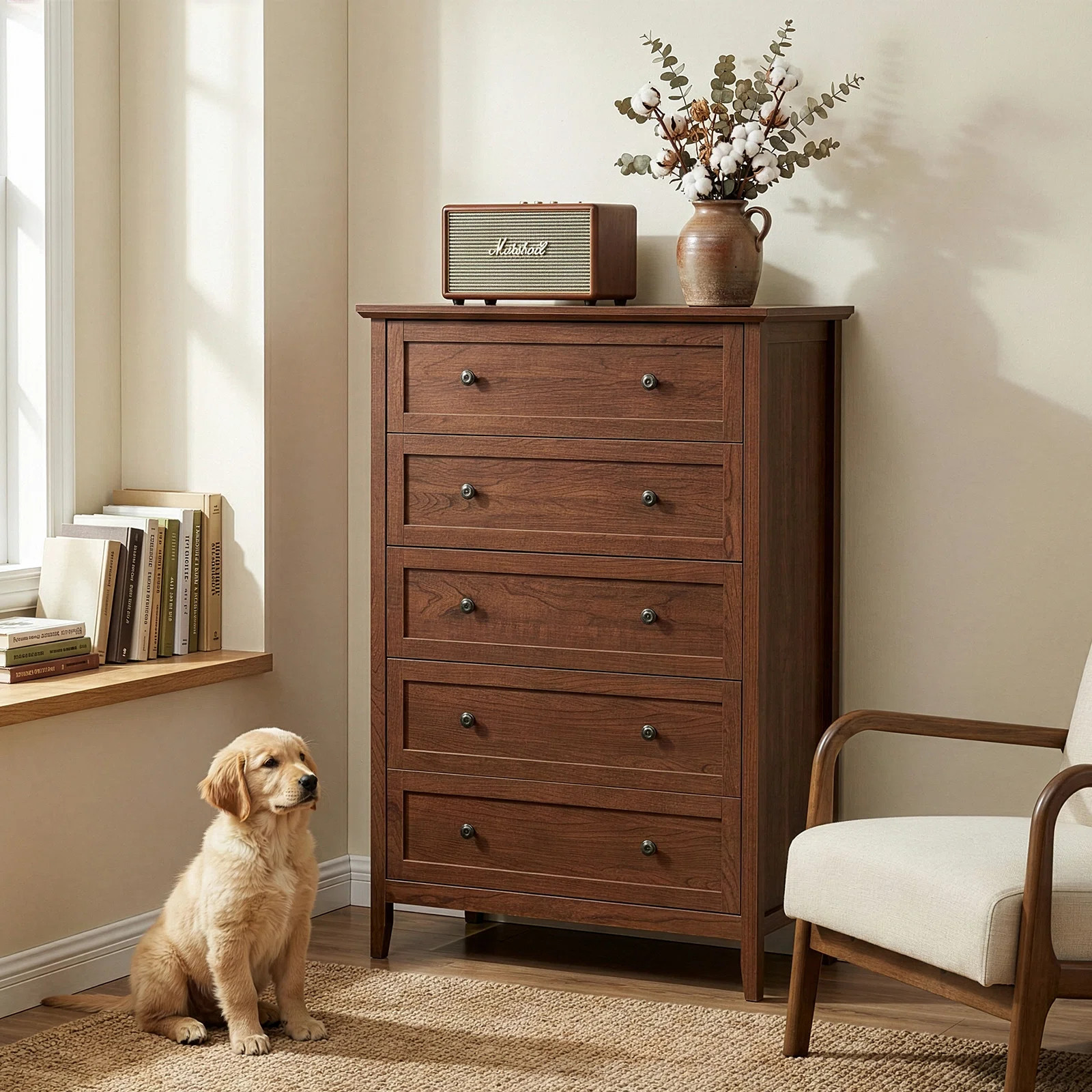 31.5 Inch Frame Construction Double Handle 5 Drawer Chest | Wayfair North America