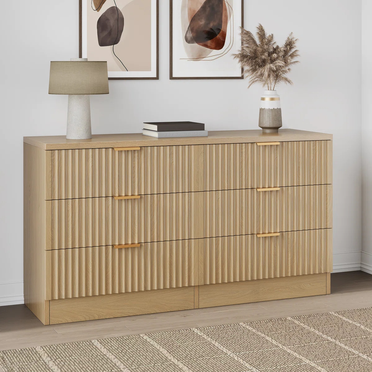 High Gloss 6-Drawer Dressers Versatile Storage Chest Of Drawers Organizer With Fluted Panel For L... | Wayfair North America