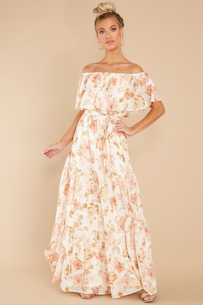 Glimmering Perfection Ivory Multi Floral Maxi Dress | Red Dress 