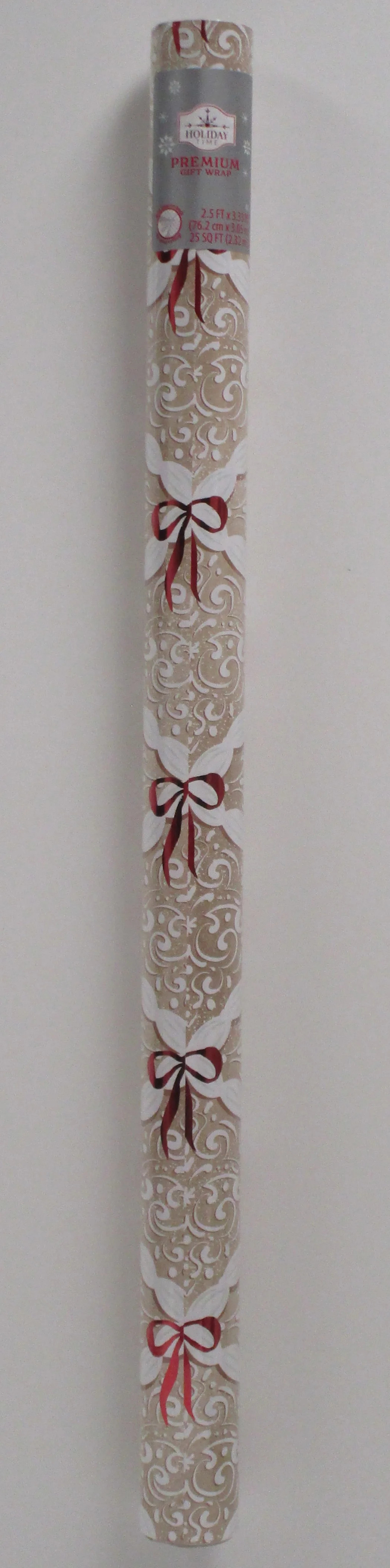 Beige Lattice and Red Bows Premium Christmas Wrapping Paper, 25 sq ft, by Holiday Time | Walmart (US)