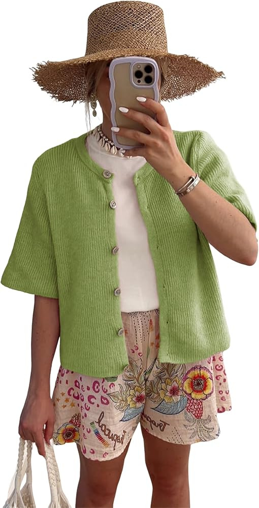 SCUSTY Women's Lightweight Cardigan Short Sleeve Button-Down Summer Cardigan Sweater | Amazon (US)
